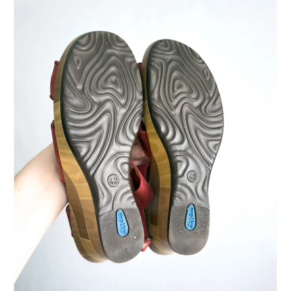 Wolky‎ Fancy Me red leather wedge sandals size 42